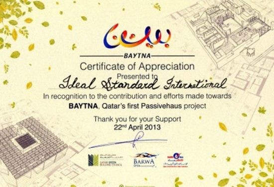 Βράβευση της Ideal Standard για το πρώτο «Παθητικό Σπίτι» στο Κατάρ!